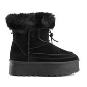Fur-Top Cozy Platform Boot - Black