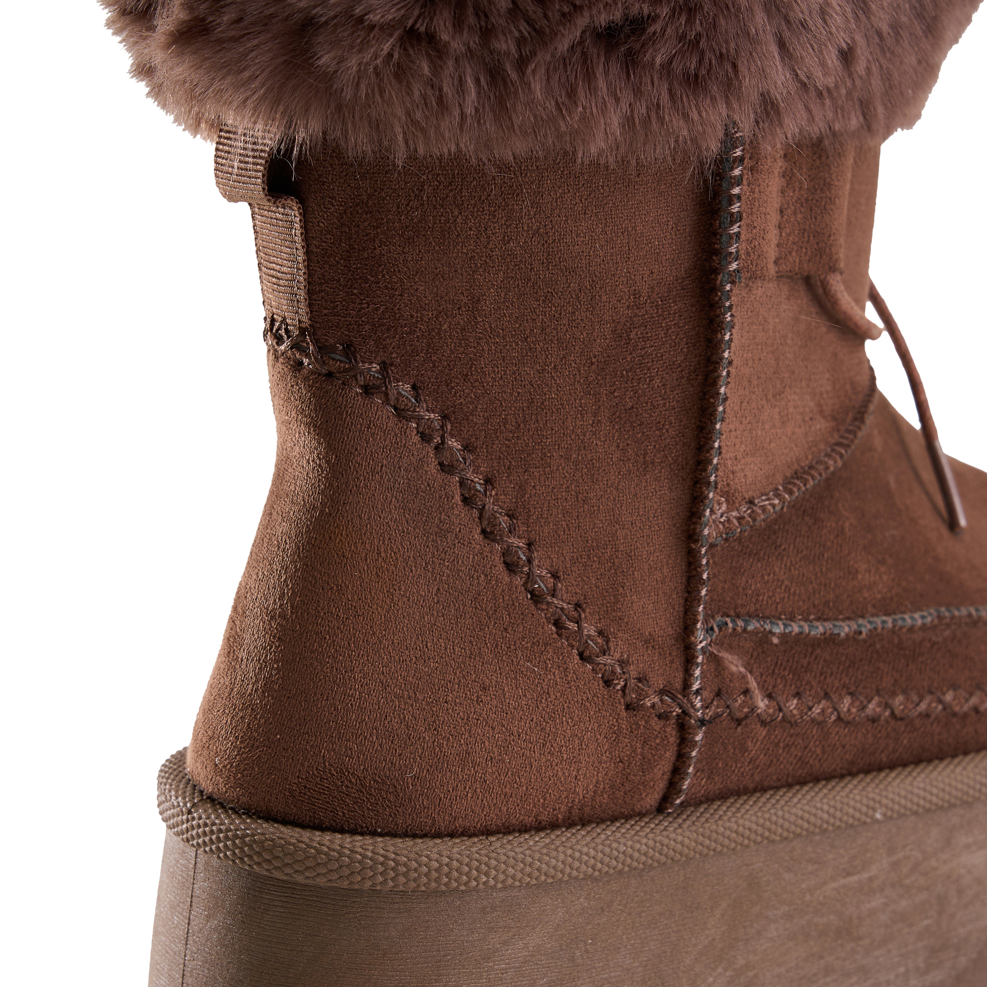 Fur-Top Cozy Platform Boot - Brown