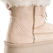 Fur-Top Cozy Platform Boot - Beige
