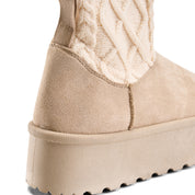 Knit-Cuff Tall Cozy Boot - Beige