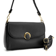 Classic Circle-Clasp Shoulder Bag - Black
