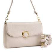 Classic Circle-Clasp Shoulder Bag - Beige
