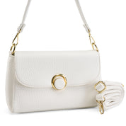 Classic Circle-Clasp Shoulder Bag - White