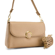 Classic Circle-Clasp Shoulder Bag - Cafe
