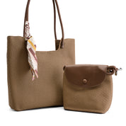 2-in-1 Textured Tote Set - Brown