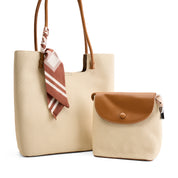 2-in-1 Textured Tote Set - Beige