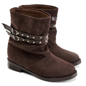 Studded Strap Mid Boot - Brown