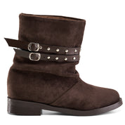 Studded Strap Mid Boot - Brown