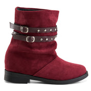 Studded Strap Mid Boot - Maroon
