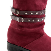 Studded Strap Mid Boot - Maroon