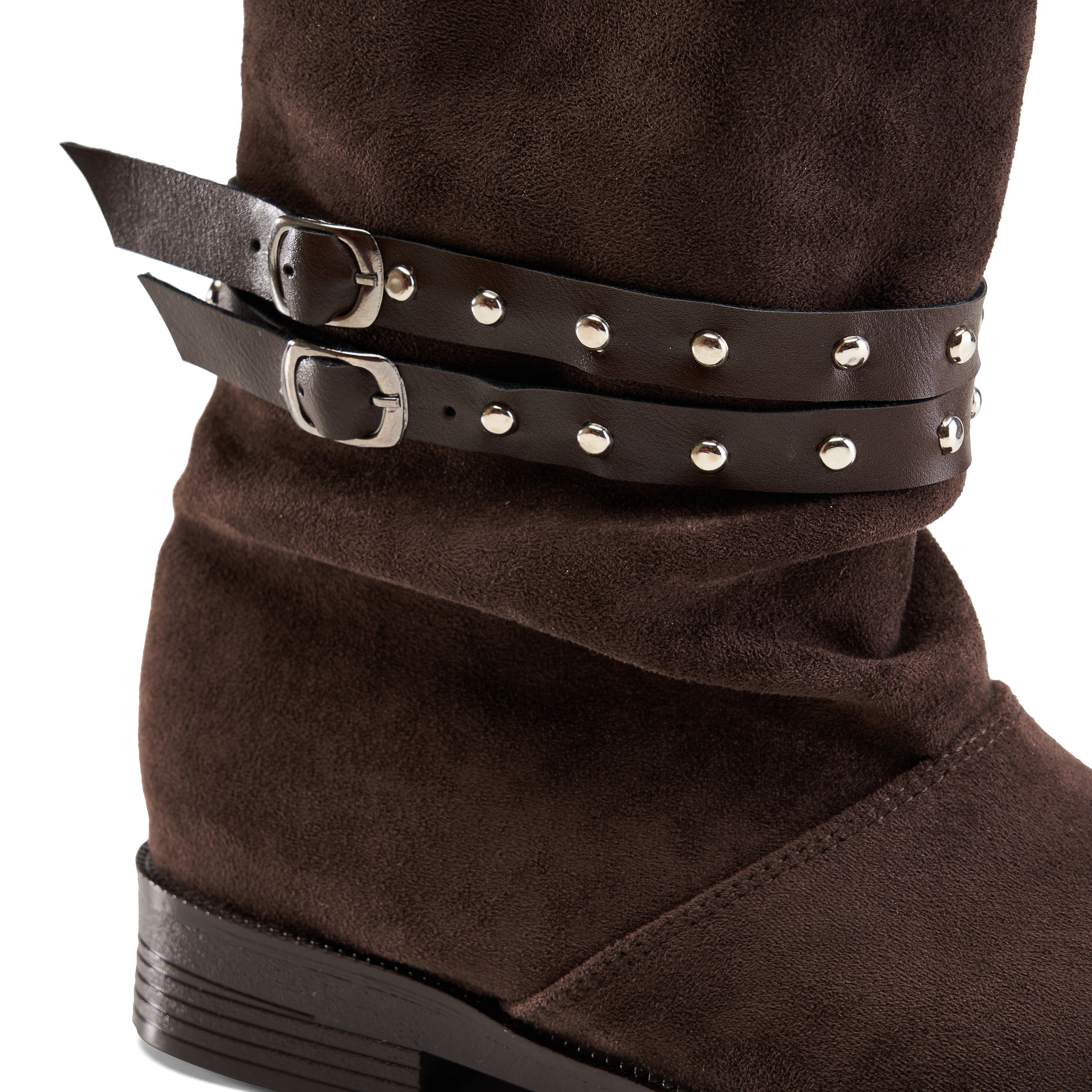 Studded Strap Mid Boot - Brown
