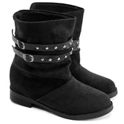 Studded Strap Mid Boot - Black