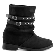 Studded Strap Mid Boot - Black