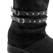 Studded Strap Mid Boot - Black