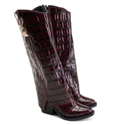 Croc-Effect Long Boot - Maroon