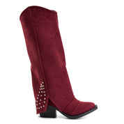Studded Long Suede Boot - Maroon