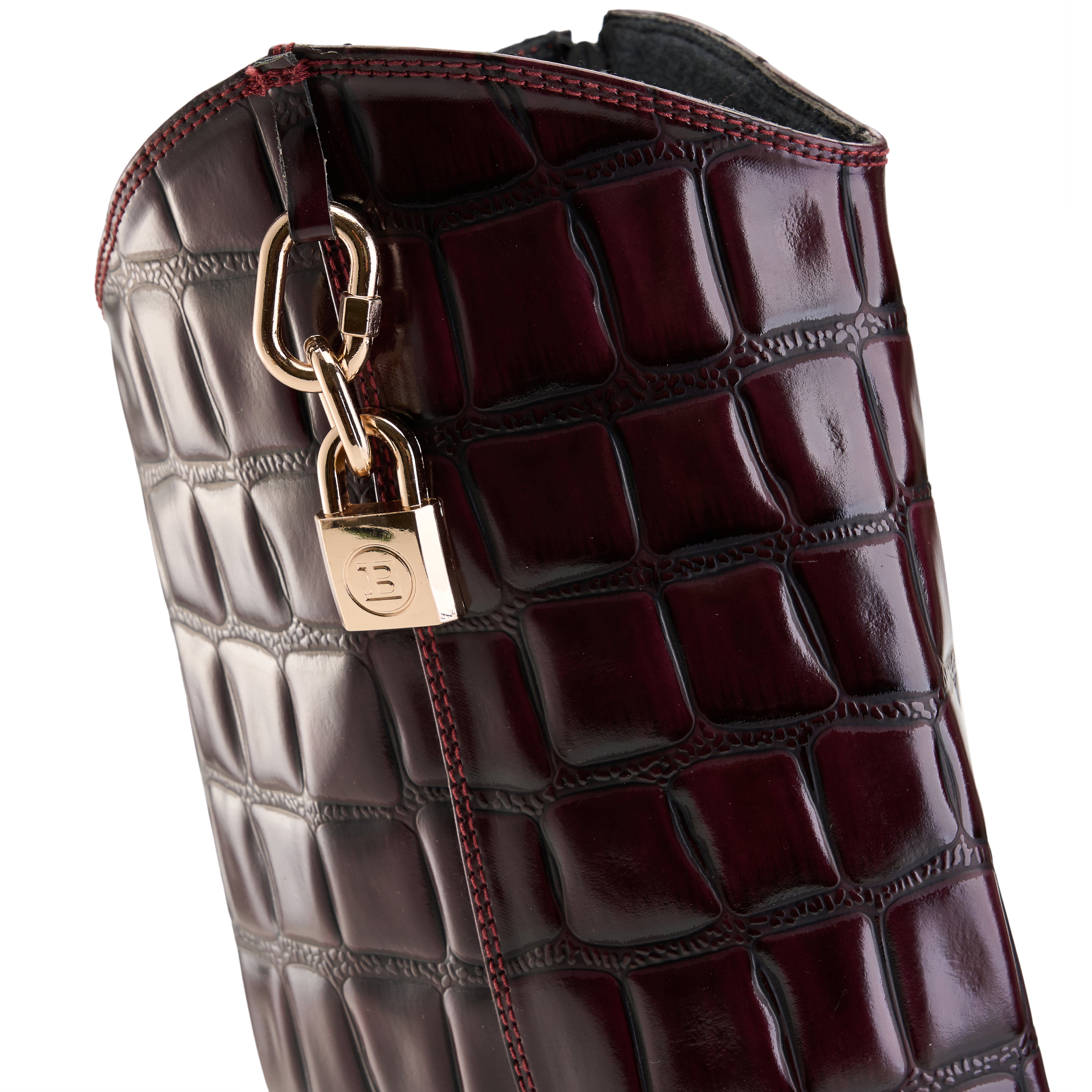 Croc-Effect Long Boot - Maroon