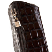 Croc-Effect Long Boot - Brown