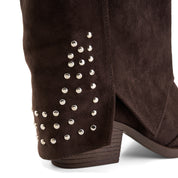 Studded Long Suede Boot - Brown