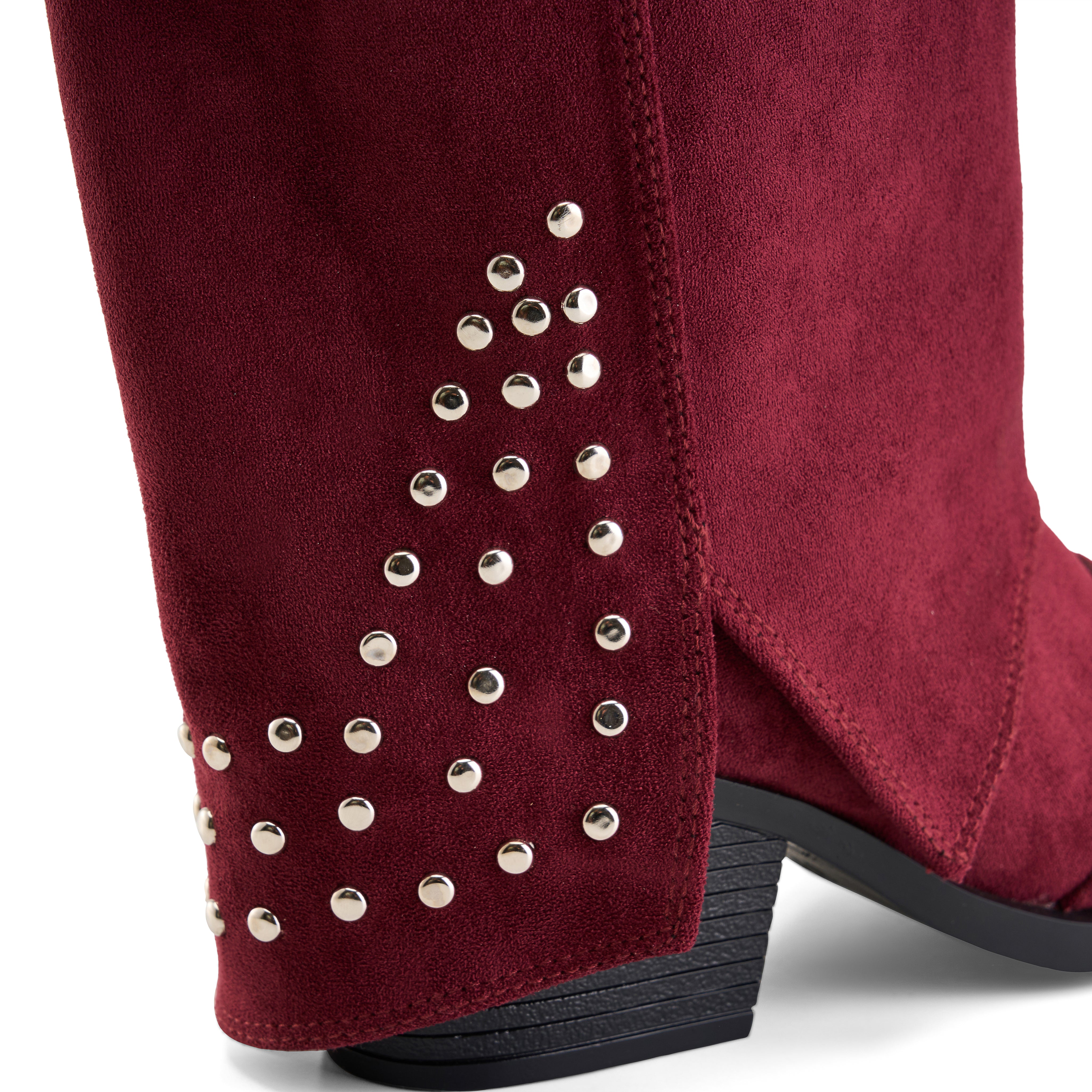 Studded Long Suede Boot - Maroon