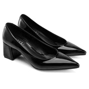 Mid-Heel Pointed Pump - Black mirror