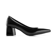 Mid-Heel Pointed Pump - Black mirror