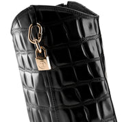 Croc-Effect Long Boot - BLACK
