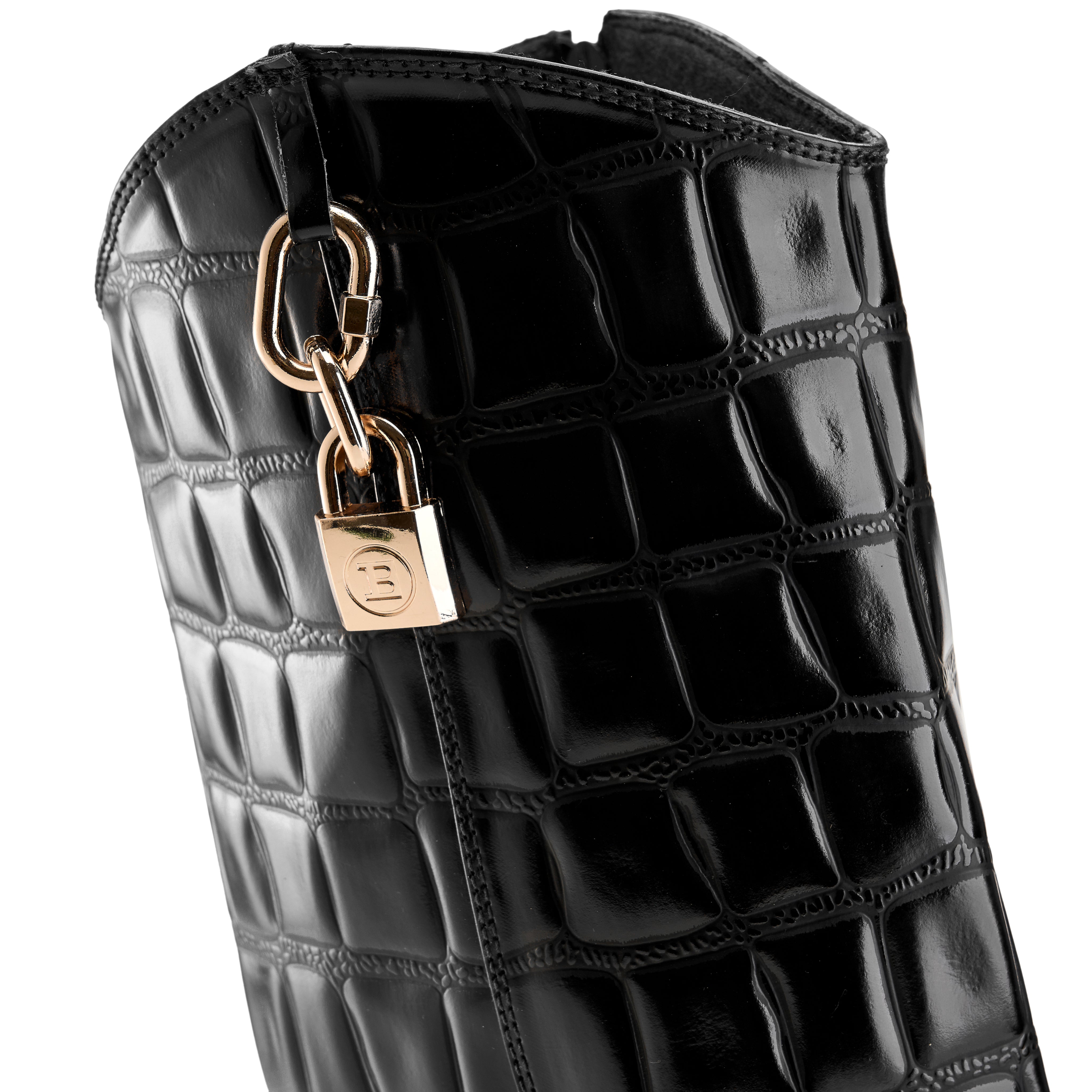 Croc-Effect Long Boot - BLACK