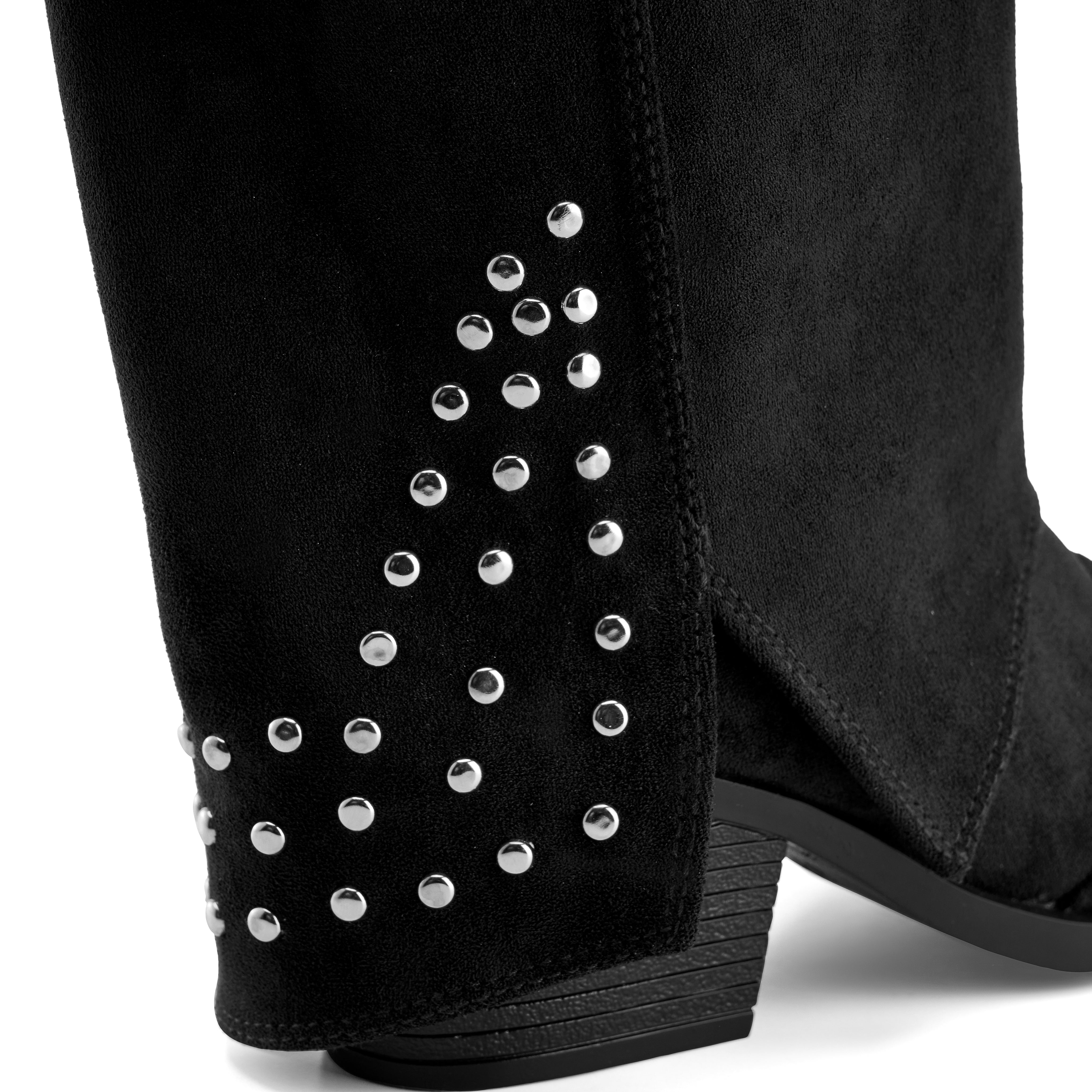 Studded Long Suede Boot - Black