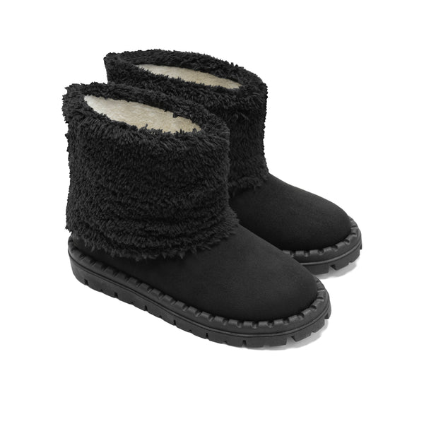 Fold-Over Sherpa-Lined Winter Boots - Black