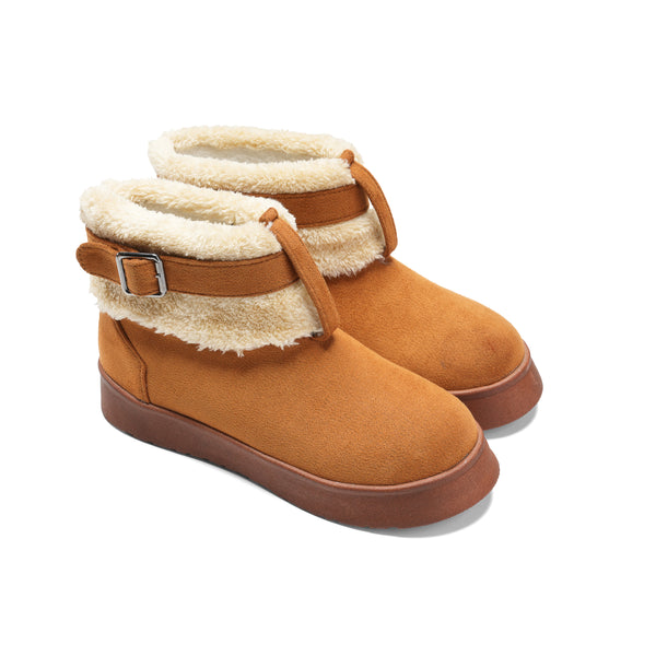 Casual Winter Boots with Plush Cuff - Camel