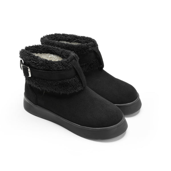 Casual Winter Boots with Plush Cuff - Black