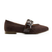 Suede-Look Buckle Detail Flats - Brown
