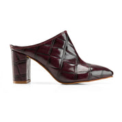 Glossy Croc-Pointed Mule - Maroon