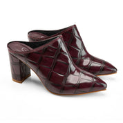 Glossy Croc-Pointed Mule - Maroon