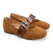 Suede-Look Buckle Detail Flats - Havan