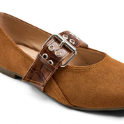 Suede-Look Buckle Detail Flats - Havan