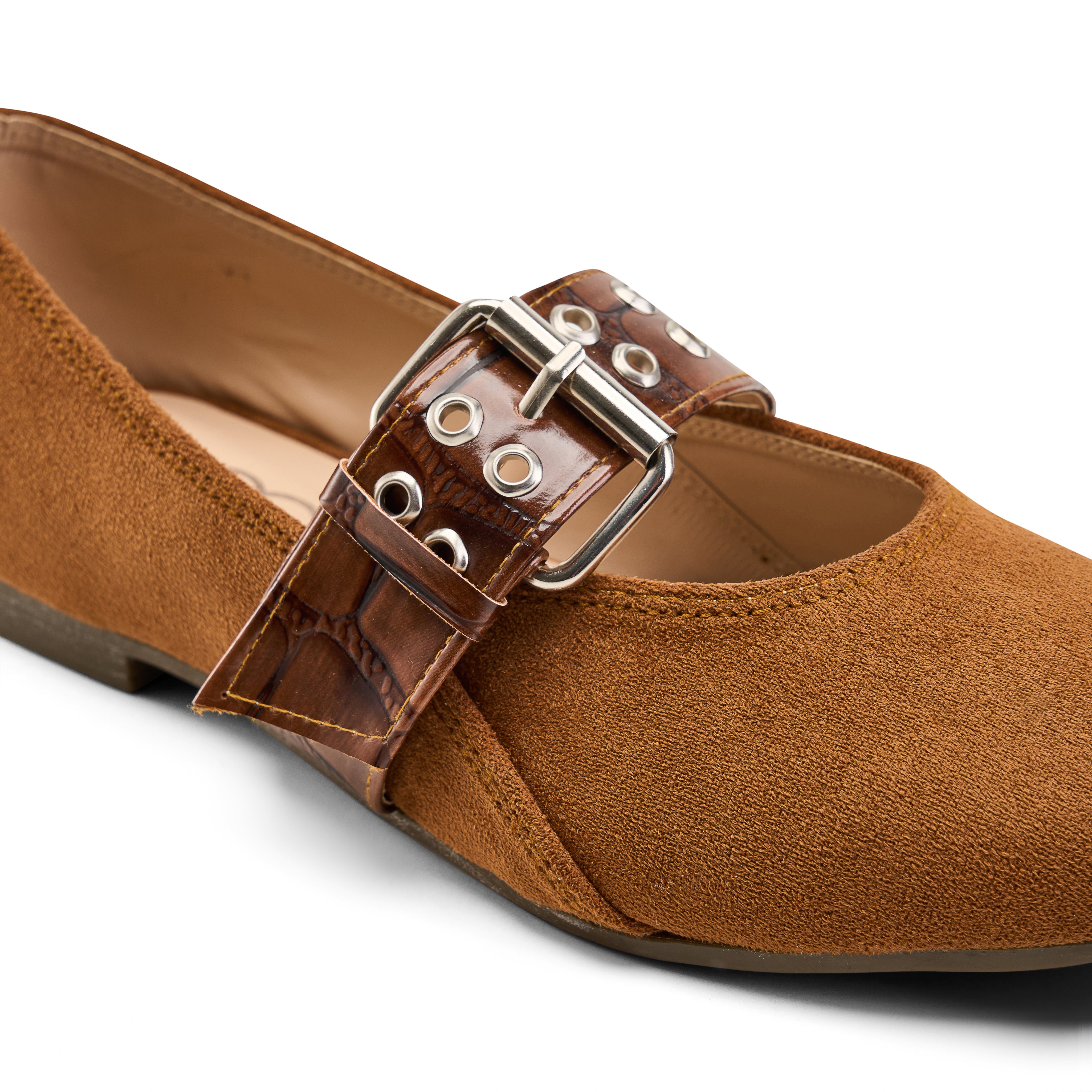 Suede-Look Buckle Detail Flats - Havan