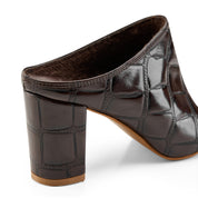 Glossy Croc-Pointed Mule - Brown