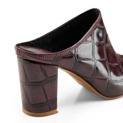 Glossy Croc-Pointed Mule - Maroon