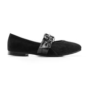 Suede-Look Buckle Detail Flats - Black