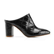 Glossy Croc-Pointed Mule - Black
