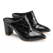Glossy Croc-Pointed Mule - Black