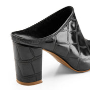 Glossy Croc-Pointed Mule - Black