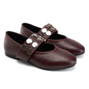 Round Toe Studded Flats - Maroon