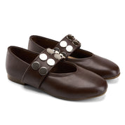 Round Toe Studded Flats - Brown