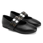 Round Toe Studded Flats - Black