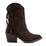 Suede-Finish Fringed Cowboy Boots - Brown