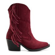 Suede-Finish Fringed Cowboy Boots - Maroon