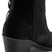 Suede-Finish Fringed Cowboy Boots - Black